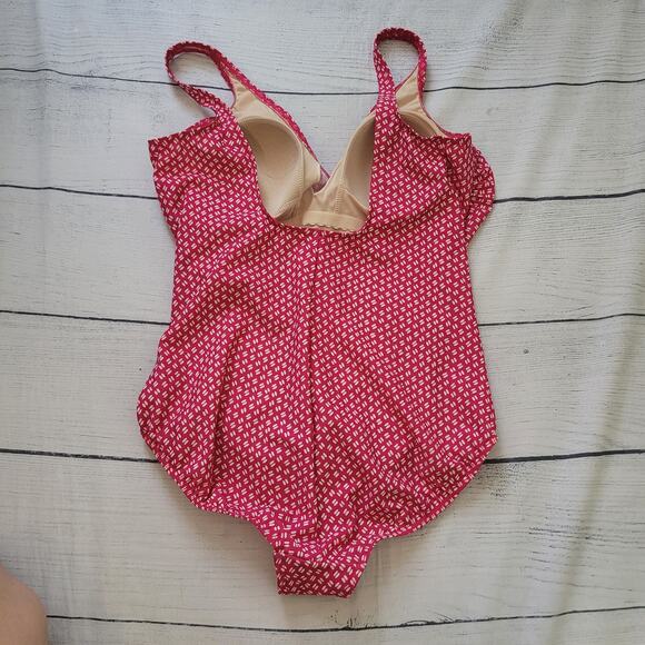 Miraclesuit Size Est 6 One Piece Tummy Control Scoop Ruched Sides Pink White - Picture 4 of 6